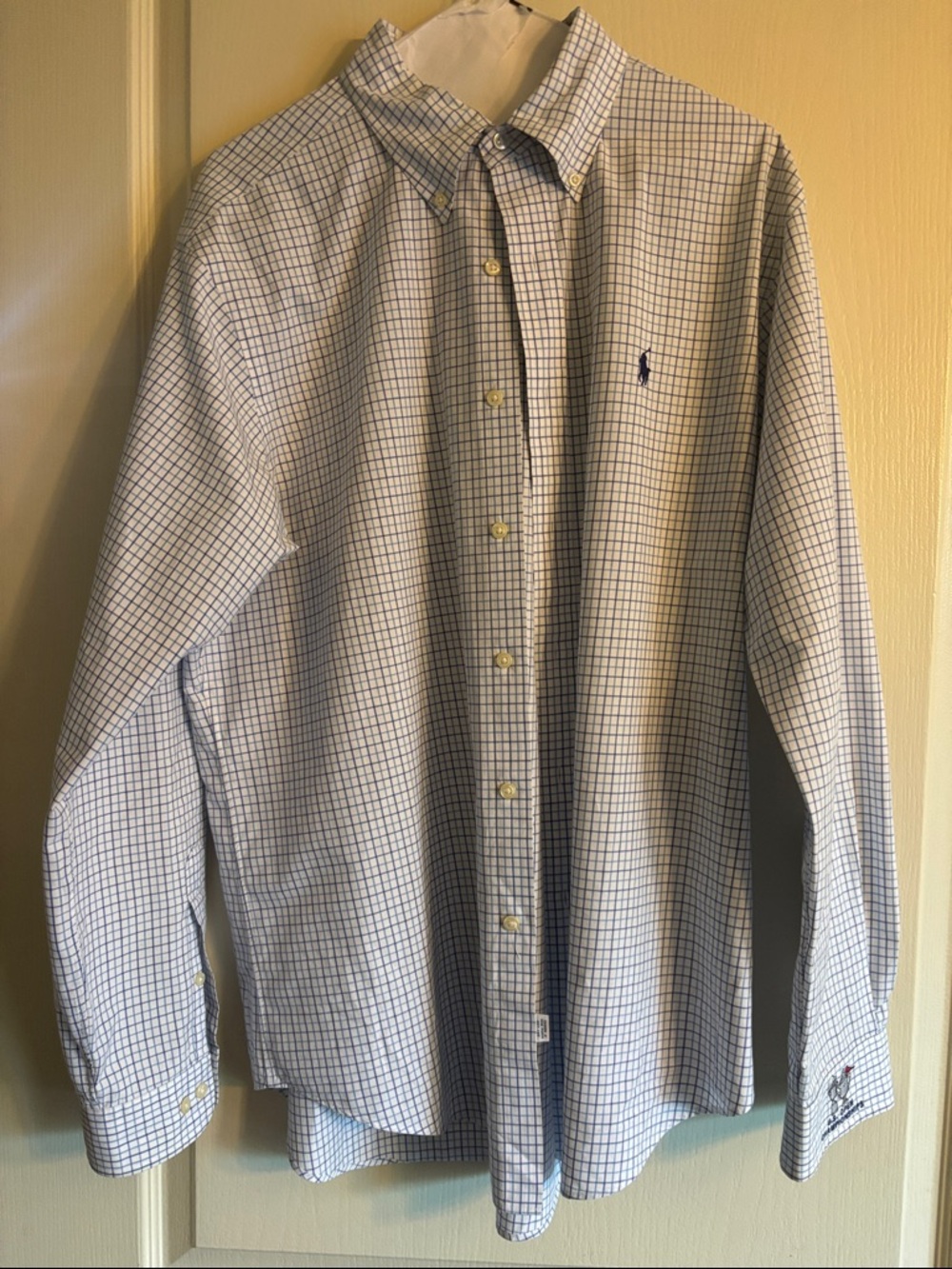 Ralph Lauren Blue and White Checked Button-Down Dress Shirt